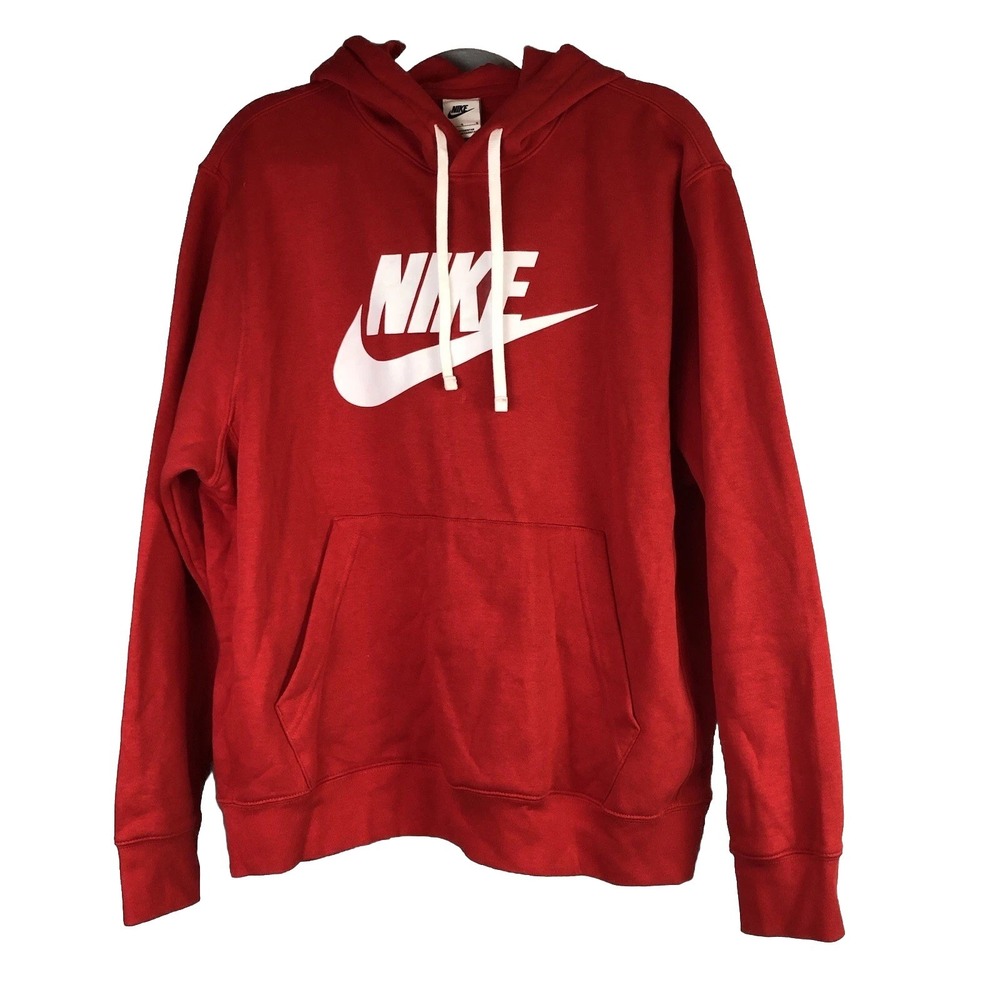 Nike Sportswear Mens Large Pullover Hoodie Red Long Sleeve Casual‎ Lounge Basic